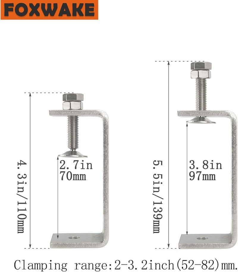 foxwake Stainless Steel C Clamps 3.2In for Mounting, Heavy Duty Metal U Clamp for Metal Working Small Desk Clamp with Stable Wide Jaw Opening & Protective Pads/I-Beam Design (2pcs) - Image 3